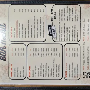 Drink and happy hour menu