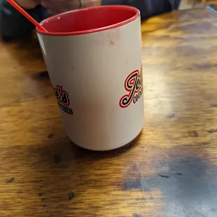 They forgot to wash off the lipstick from the mug.