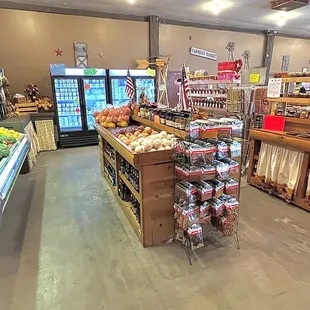Winchester farms store , veggies , fruits , jams , milk, candy