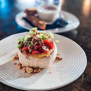 a dessert on a plate on a table