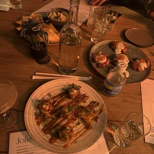 goat cheese flower blossoms, crispy potatoes, spinach artichoke dip