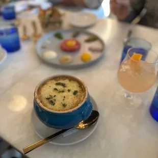 a bowl of soup on a table