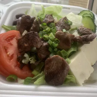 Lamb Kabob over Mediterranean Salad Platter