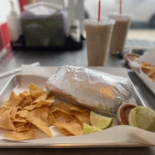 Asada burrito and Horchata