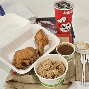 8-17-24:  two piece chickenjoy (pretty good) with Adobo fried rice (kinda heavy on the garlic!)