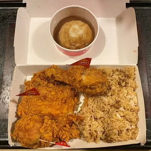 My 3 piece Spicy Chickenjoy with mashed potatoes and Adobe rice