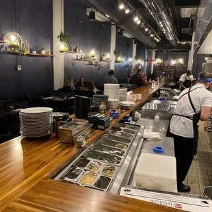 interior, sushi and sashimi