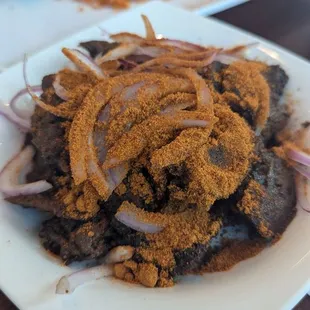 Closeup of the suya beef