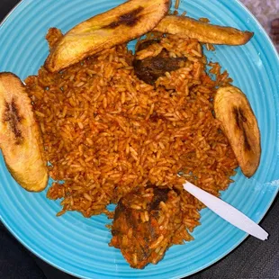 Jollof Rice with beef and plantain