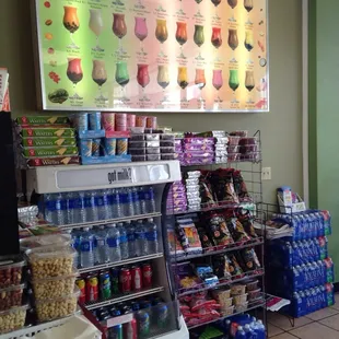 Their drink menu and snack bar.