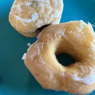 Blueberry filled donut and plan glazed