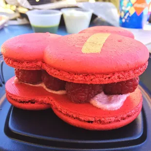 Raspberry stuffed macaron