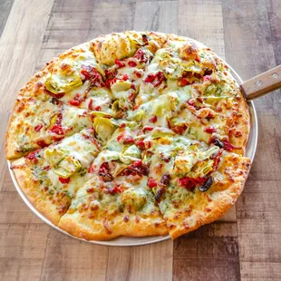 a pizza on a platter