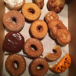 Assorted donuts -- we already cut into some!
