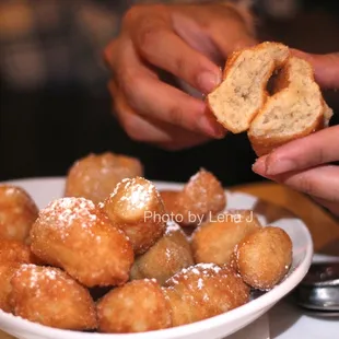 Warm Beignets ($8) - powdered sugar, cinnamon, honey. Not too sweet. A big denser than expected.