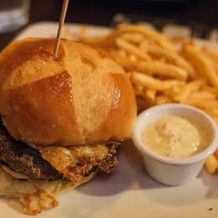 Lamb burger with truffle fries