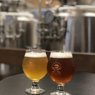 The 2x IPAtch and the Barbarossa red in the Afterdeck tasting room in the brewery