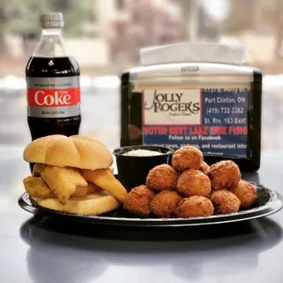 Perch Platter: Perch Sandwich, Coleslaw and Hush Puppies