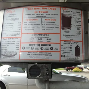 a menu on the back of a car