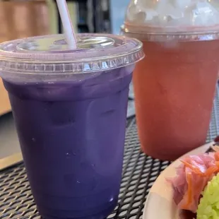 ube lemonade and POG Italian soda