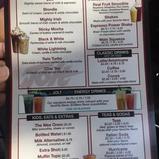 The menu... sticking to the twin turbo iced vanilla.