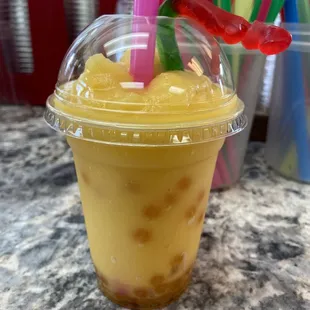 Peach smoothie with Peach Boba