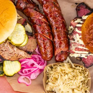 @kenty_eats | brisket sandwich, cheerwine sausage link, jalapeño cheese link &amp; pastrami sandwich