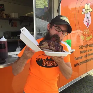 Dino Bone!! Over 1.5 lbs. of beef on this angus short rib!! Slathered in jon jon's Blue Velvet Sauce makes every mouth water!!