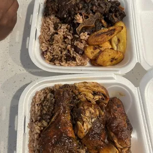 Small jerk chicken plate and small ox tail plate