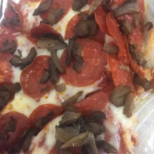 pepperoni, mushrooms, and cheese