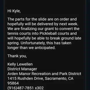 Email sent to me January of this year.