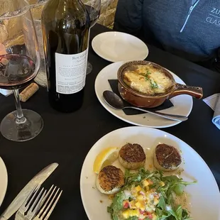 sea scallops and French onion soup