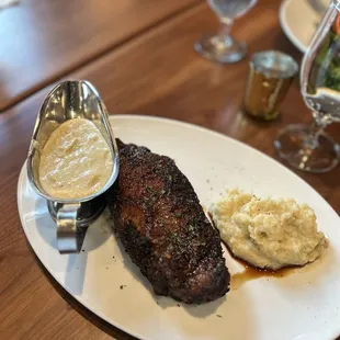 By NY Strip with blue cheese sauce