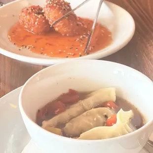 The chili lime shrimp and chili steamed dumplings. Both equally delicious!