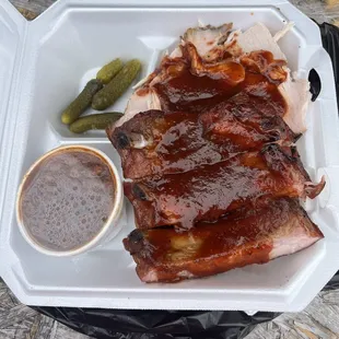 2 meat plate. Turkey &amp; Ribs