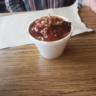 Mac n q bowl...  macaroni on bottom with pulled pork on top.