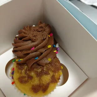 Frosting slid of cupcake. Cupcake tasted and seemed several day old. Disappointing.