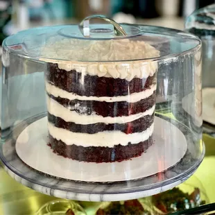 a cake in a glass case