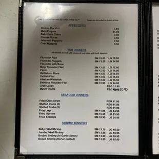menu and prices