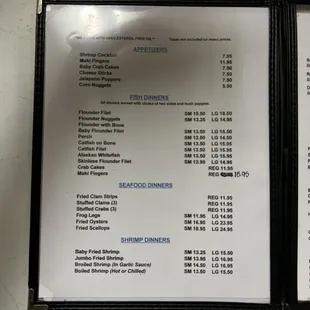 menu and prices