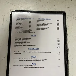 the menu of the restaurant