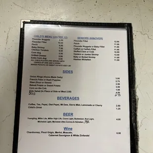 the menu of the restaurant