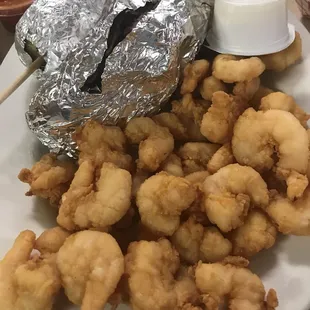 Large Baby Shrimp plate, sweet potato, corn cob