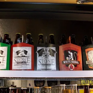 a variety of bottles on a shelf