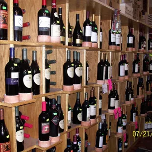 a wall of wine bottles