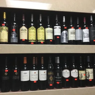 bottles of wine on a shelf