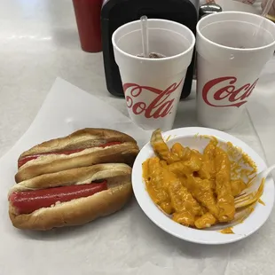 Hotdog French Fries with Cheese with a sweet tea