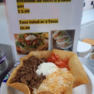 Taco Salad or 3 Tacos only $5.99 on Tuesdays