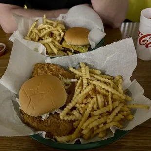 Pork Tenderloin sandwich and junction burger