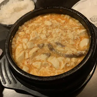 Soon Doo Bu Jji Gae (sorry the tofu is smaller than it actually is because I mashed them up a lot)
